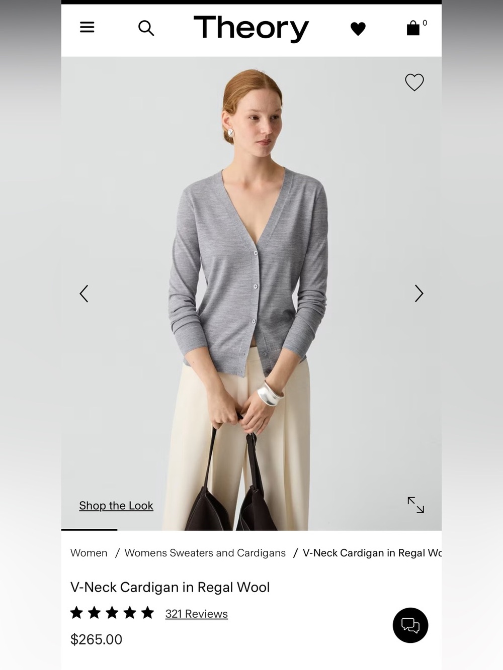 Theory V-Neck Cardigan in Regal Wood